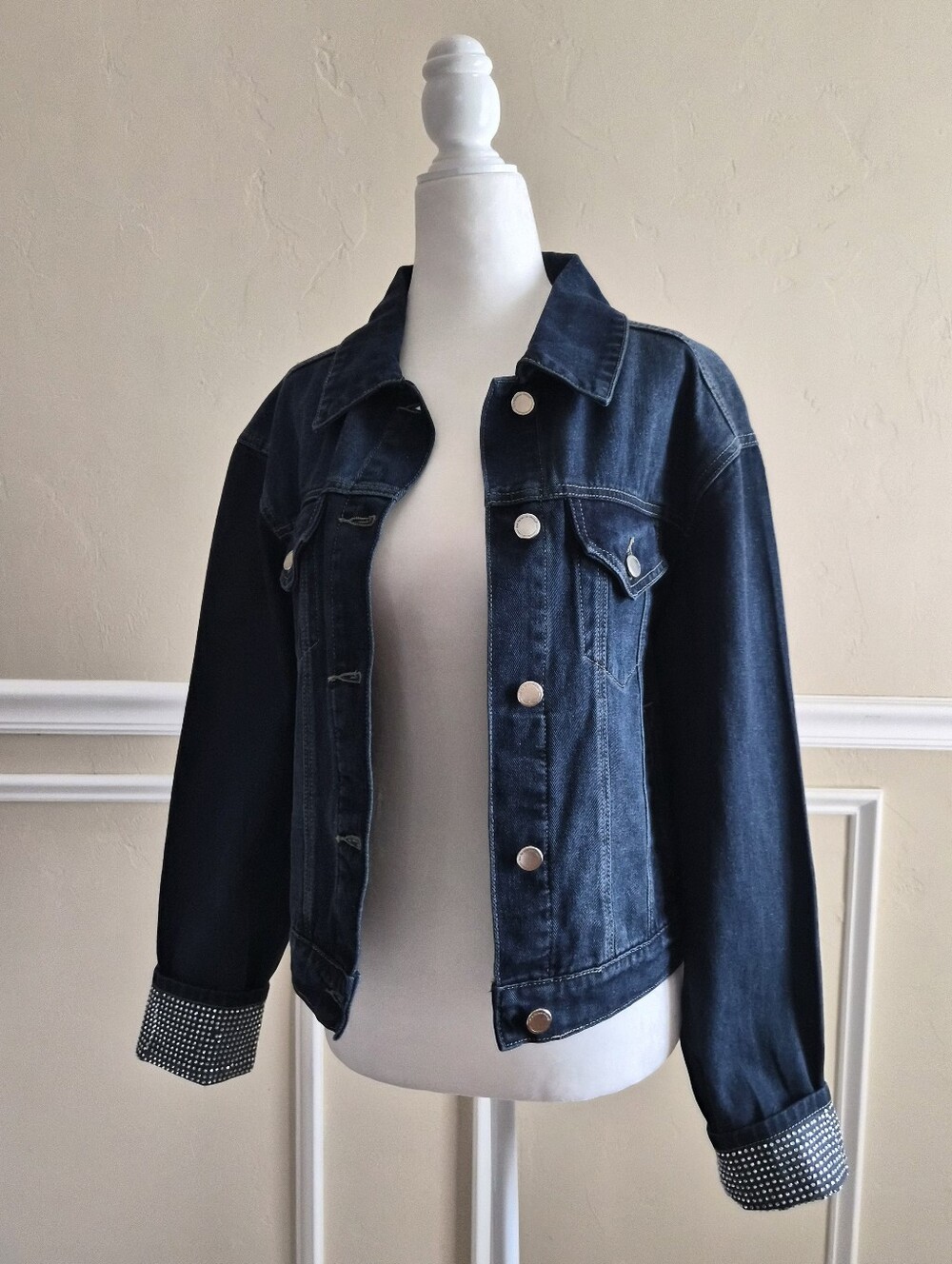 Rebecca Minkoff Dark Blue Denim Jacket with Studded Cuffs